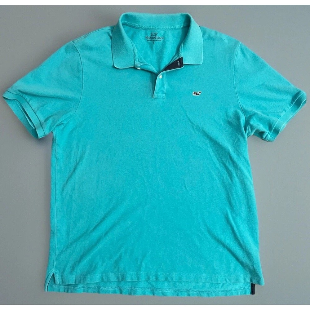 Vineyard Vines Short Sleeve Polo Shirt Teal Embroidered Whale Logo Large JBHS